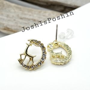 925 silver gold deer earring studs